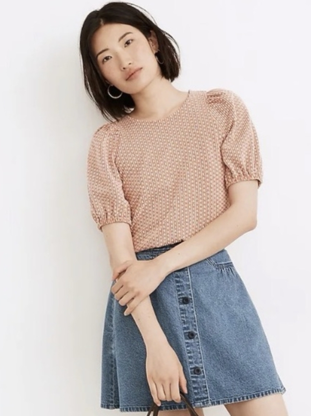 Madewell Blush-Patterned Puff Sleeve Top
